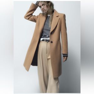 ZARA Fitted Wool Blend Coat- Taupe Brown Size S